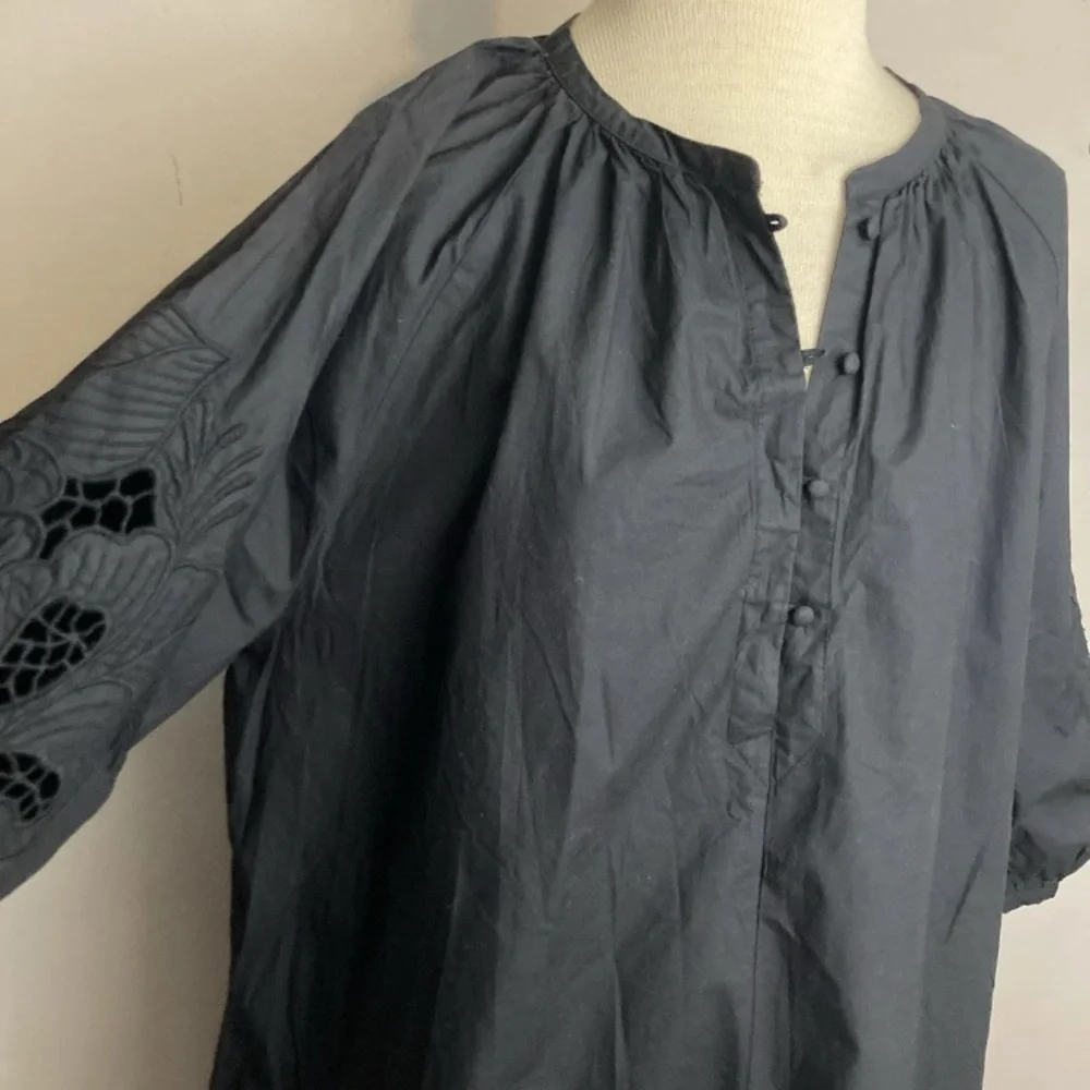 3-19 H&M Black Kaftan Dress Medium embroidered Full Boho Lagenlook Cotton - Picture 4 of 4